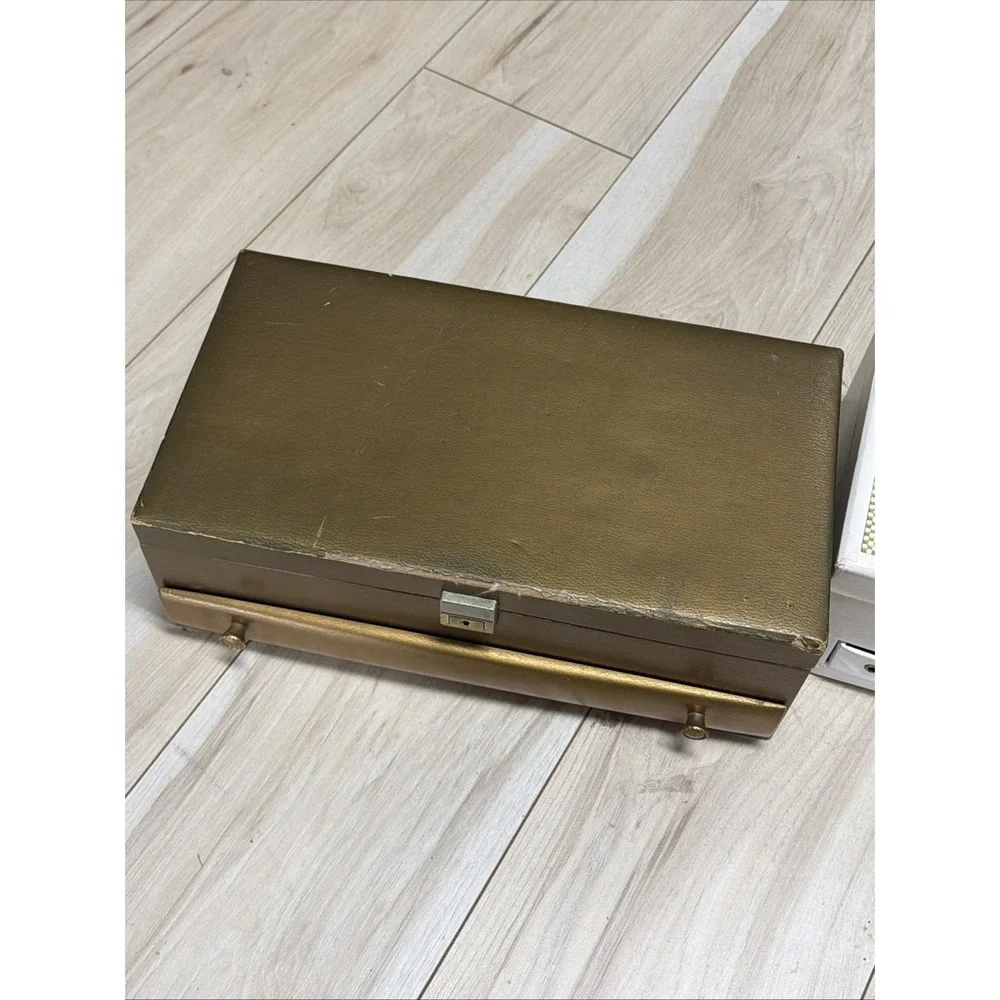 Vintage MCM  Lady Buxton Jewelry Box Set Of 2 White And Gold Tiered Hollywood